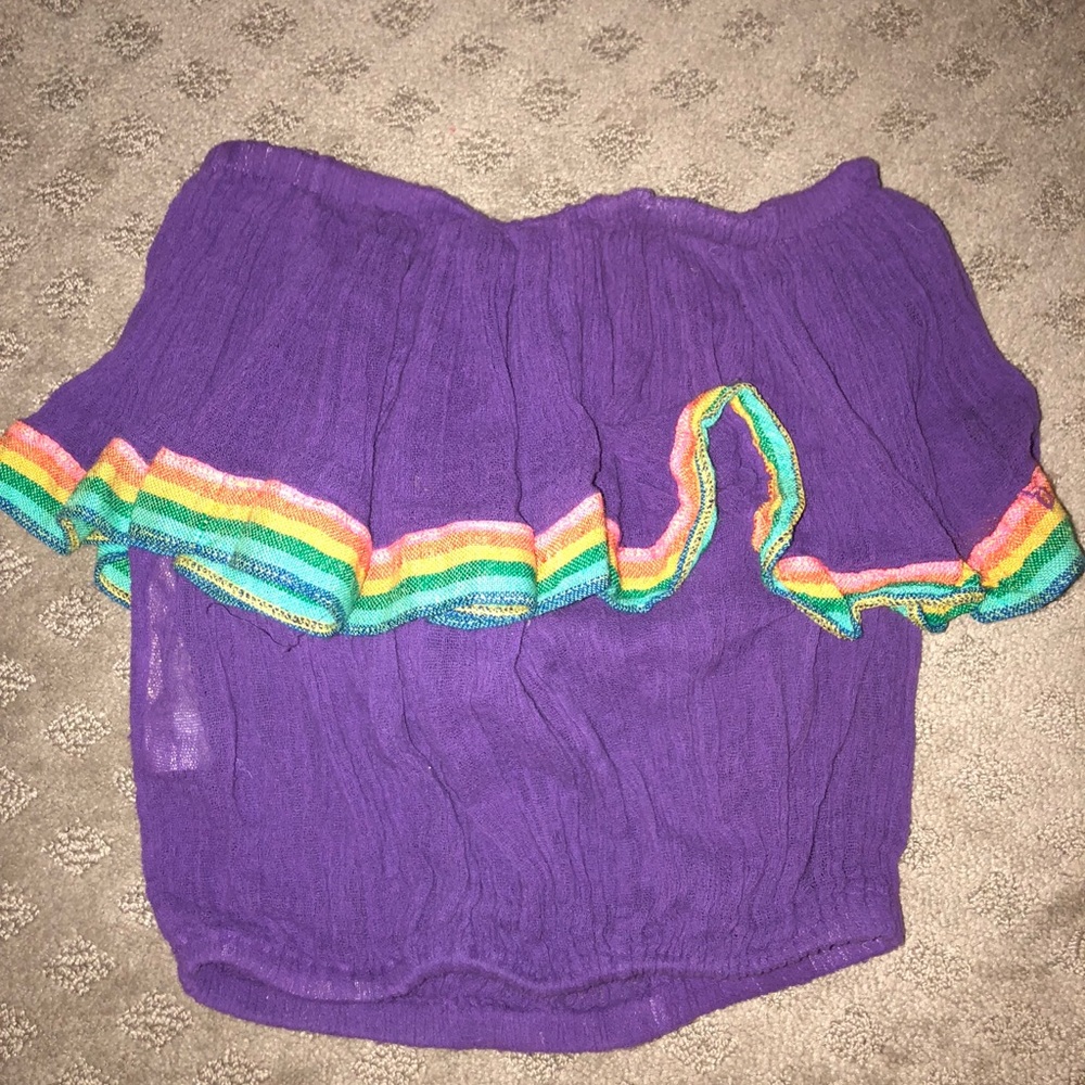 Vibrant purple/multicolored tube top.